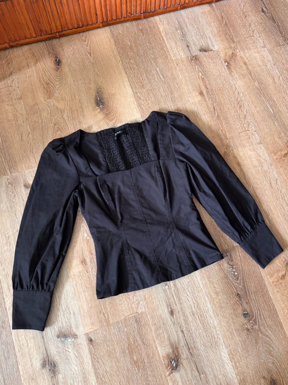 Kourt Black Long Sleeve Smocked Yoke Top Size‎ S